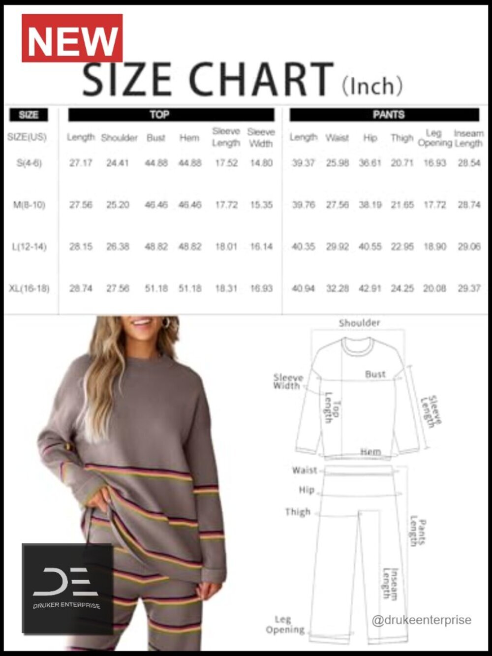 Two Piece Lounge Set Sweatsuit Striped Knit Sweater Outfit Pullover Top and - Picture 6 of 6